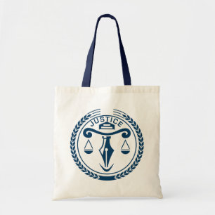 Justice logo in blue tote bag