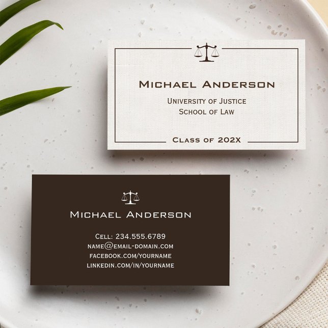 Justice of Scale Law Logo Elegant Linen Look Calling Card (Creator Uploaded)