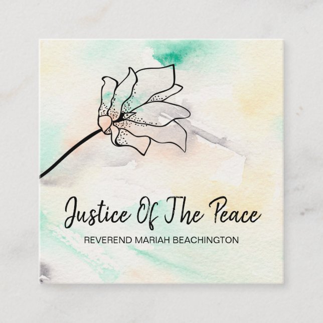 *~* JUSTICE OF THE PEACE - Black Outline Flower Square Business Card (Front)