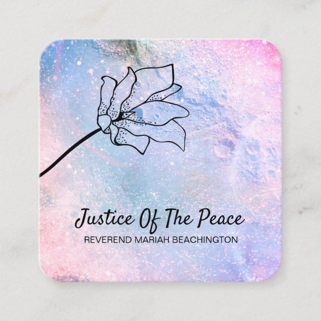 *~* JUSTICE OF THE PEACE - Floral Moon Craters Square Business Card (Front)