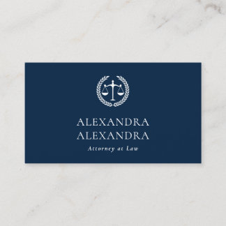 Justice Scale Attorney at Law Navy Blue Business Card