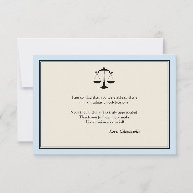 Justice Scale Graduation Blue Thank You Note Card (Front)