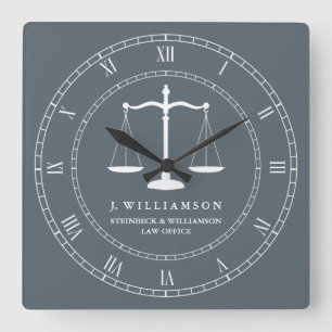 Justice Scales Custom Name Lawyer Slate Grey Square Wall Clock