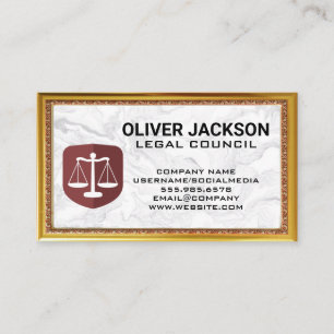 Justice Scales Logo Marble Gold Antique Frame Business Card