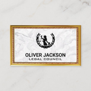 Justice Scales Marble Gold Antique Border Frame Business Card