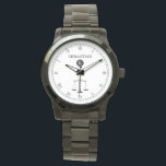 Justice Scales Monogram Law Proffesional Watch<br><div class="desc">An elegant custom name black and white face watch, with a justice scale symbol and a spot for your gift recipient's name. A great gift for anyone who is in law school, a current or retired lawyer or judge, police officer, or law professional. A great gift for someone who just...</div>