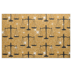 Justice Symbol Balanced Scales Golden Glitter Fabric
