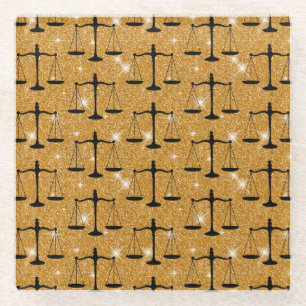 Justice Symbol Balanced Scales Golden Glitter Glass Coaster
