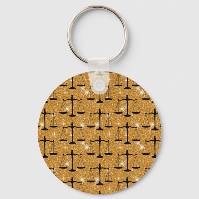 Justice Symbol Balanced Scales Golden Glitter Key Ring (Front)