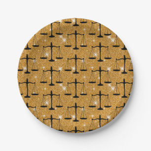 Justice Symbol Balanced Scales Golden Glitter Paper Plate