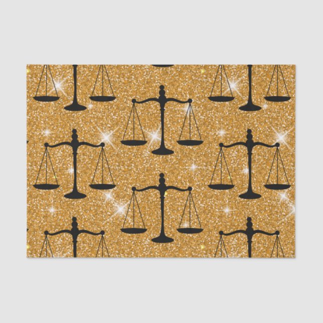 Justice Symbol Balanced Scales Golden Glitter Tissue Paper (Front)