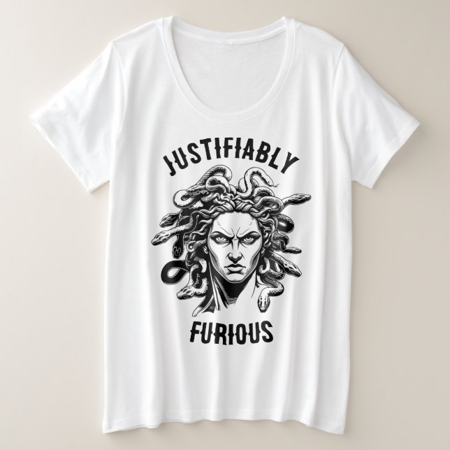 Justifiably Furious feat. Medusa Plus Size T-Shirt (Design Front)