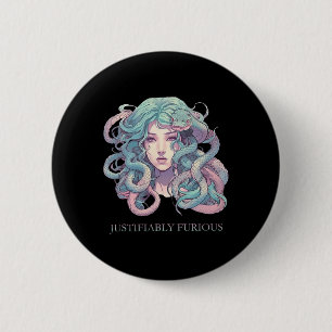 Justifiably Furious Medusa Greek Mythology Feminis 6 Cm Round Badge