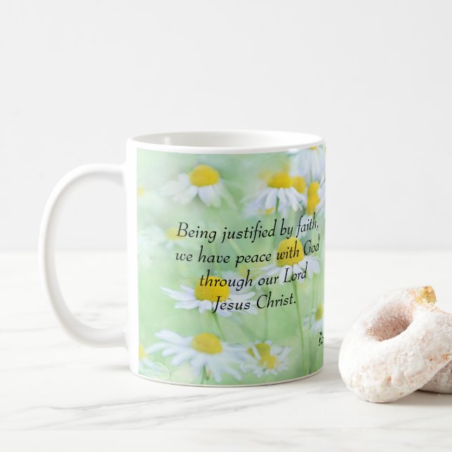 Justified by Faith - Romans 5:1 Coffee Mug (With Donut)