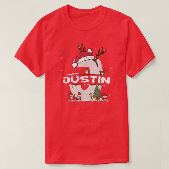 Justin Christmas  w Justin Name for funny Xmas  T-Shirt (Design Front)
