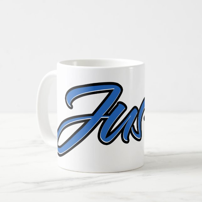 Justin first name name blue cup coffee mug (Front Left)