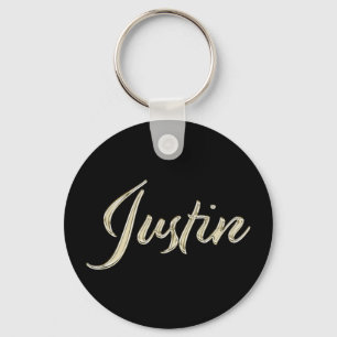 Justin Name whitegold Button Schlüsselanhänger Key Ring