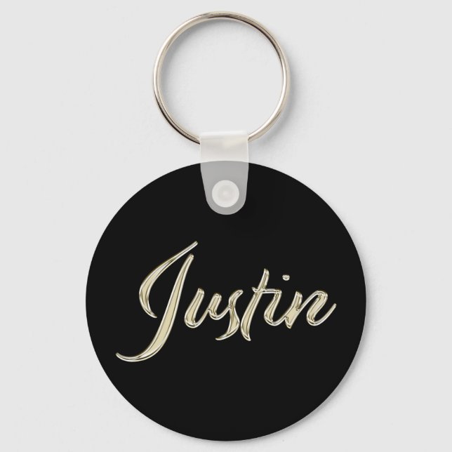 Justin Name whitegold Button Schlüsselanhänger Key Ring (Front)