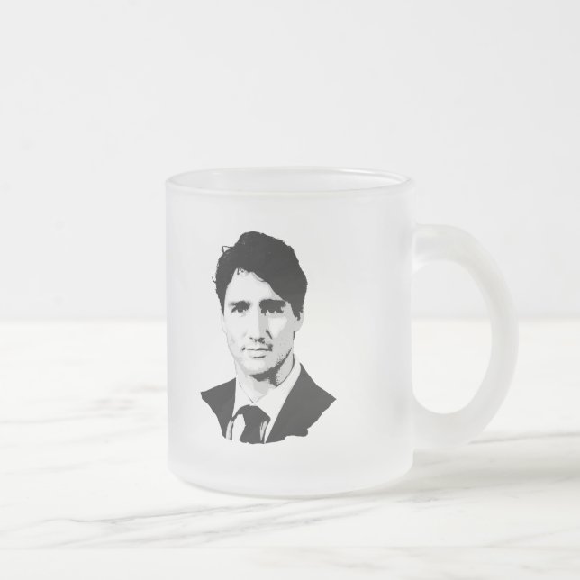 Justin Trudeau Portrait Frosted Glass Coffee Mug (Right)