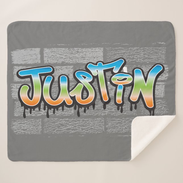 Justin Your Name graffiti Logo Brick Wall Paint Sherpa Blanket (Front (Horizontal))
