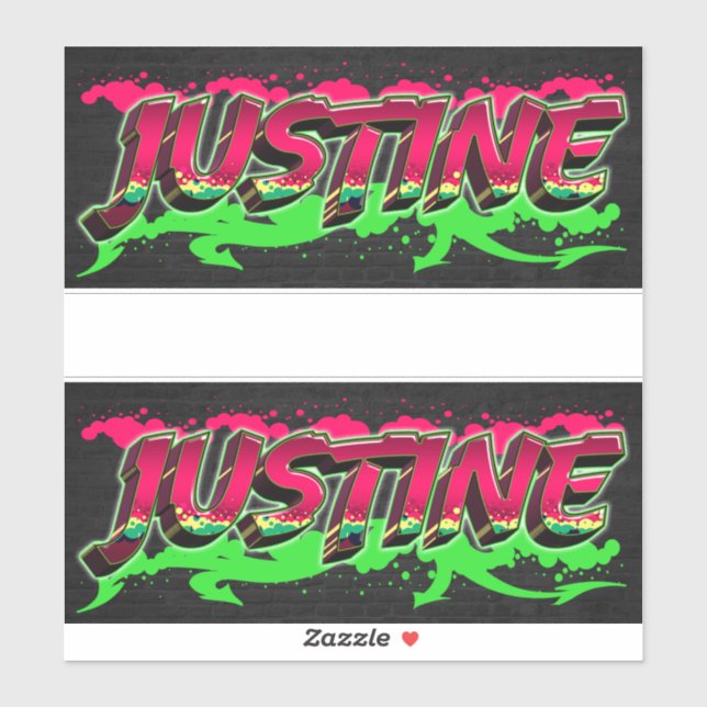 Justine First Name Graffiti Sticker (Sheet)