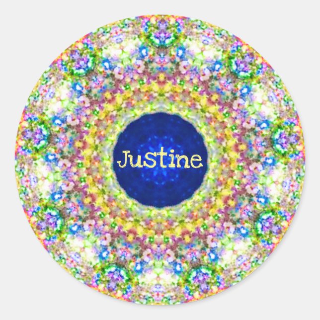 JUSTINE ~ Sweet Floral Pattern ~ Personalized ~ Classic Round Sticker (Front)