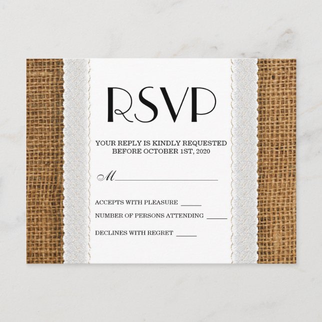 Jute and Lace RSVP Cards (Front)
