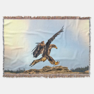 Juvenile Bald Eagle practicing its landing skills. Throw Blanket