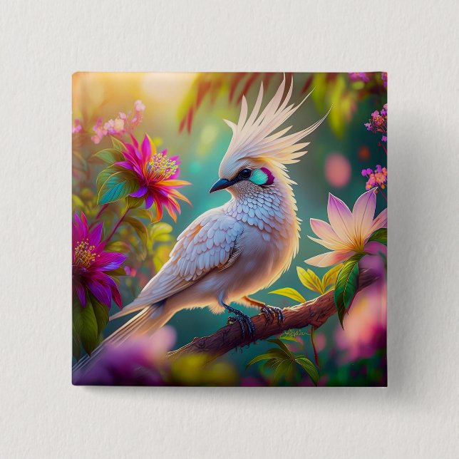 Juvenile Crested Blush Feather Dove Fantasy Bird 15 Cm Square Badge (Front)