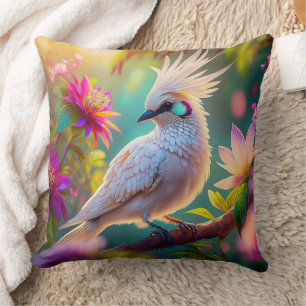 Juvenile Crested Blush Feather Dove Fantasy Bird Cushion