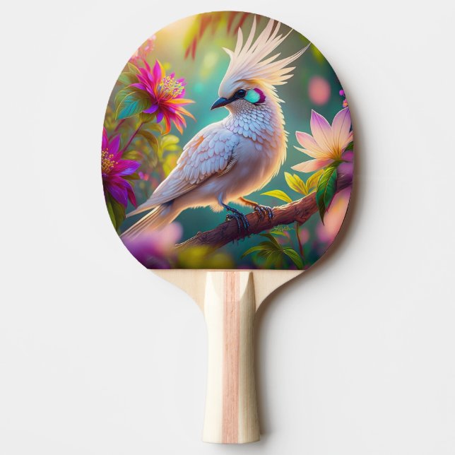 Juvenile Crested Blush Feather Dove Fantasy Bird Ping Pong Paddle (Front)