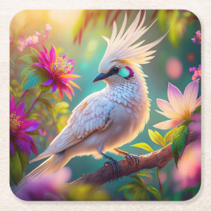 Juvenile Crested Blush Feather Dove Fantasy Bird Square Paper Coaster