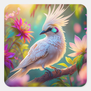 Juvenile Crested Blush Feather Dove Fantasy Bird Square Sticker