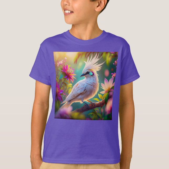 Juvenile Crested Blush Feather Dove Fantasy Bird T-Shirt (Front)