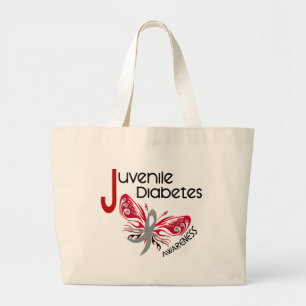 Juvenile Diabetes BUTTERFLY 3 Large Tote Bag