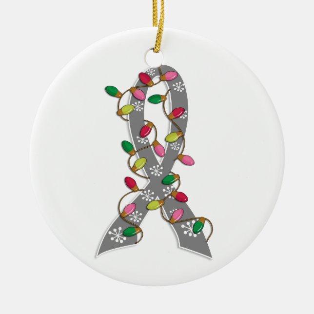 Juvenile Diabetes Christmas Lights Ribbon Ceramic Tree Decoration (Front)