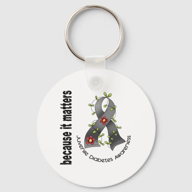 Juvenile Diabetes Flower Ribbon 3 Key Ring (Front)