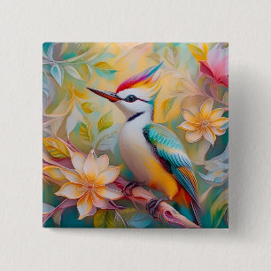 Juvenile Rainbow Woodpecker Fantasy Bird 15 Cm Square Badge