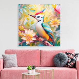 Juvenile Rainbow Woodpecker Fantasy Bird Canvas Print