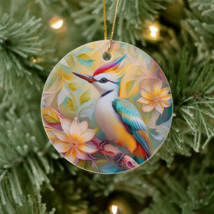 Juvenile Rainbow Woodpecker Fantasy Bird Ceramic Tree Decoration
