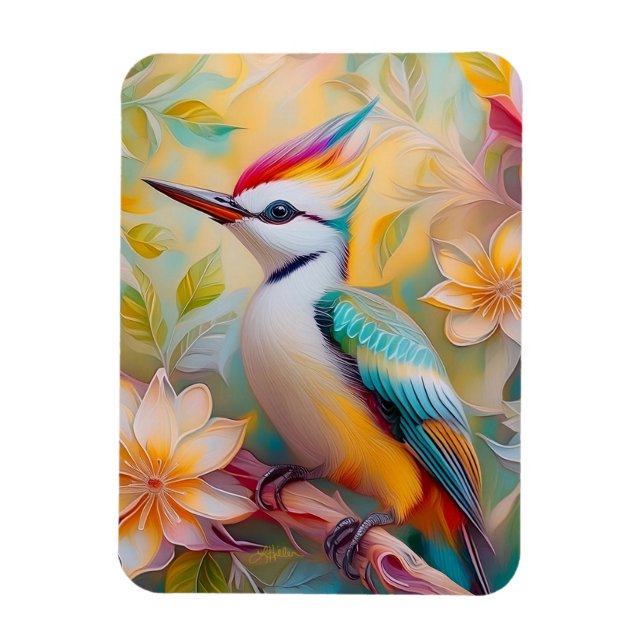 Juvenile Rainbow Woodpecker Fantasy Bird Magnet (Vertical)