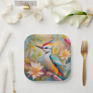 Juvenile Rainbow Woodpecker Fantasy Bird Paper Plate