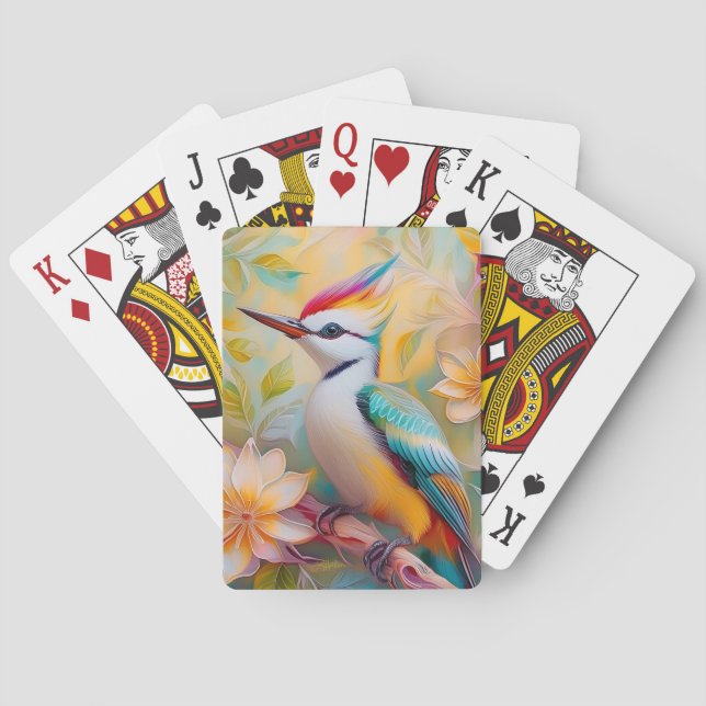 Juvenile Rainbow Woodpecker Fantasy Bird Playing Cards (Back)