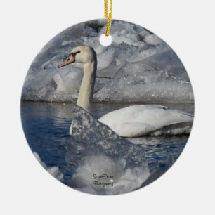 Juvenile Swan in Icey River Ceramic Tree Decoration