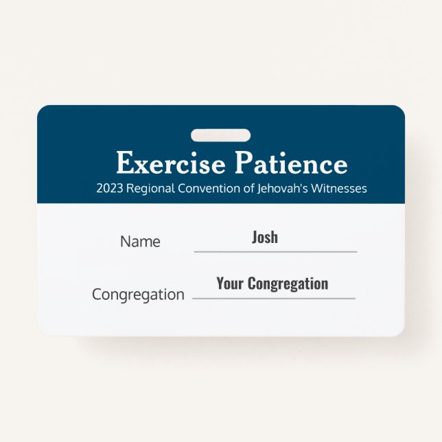 JW 2023 Convention Custom Name Exercise Patience ID Badge (Front)