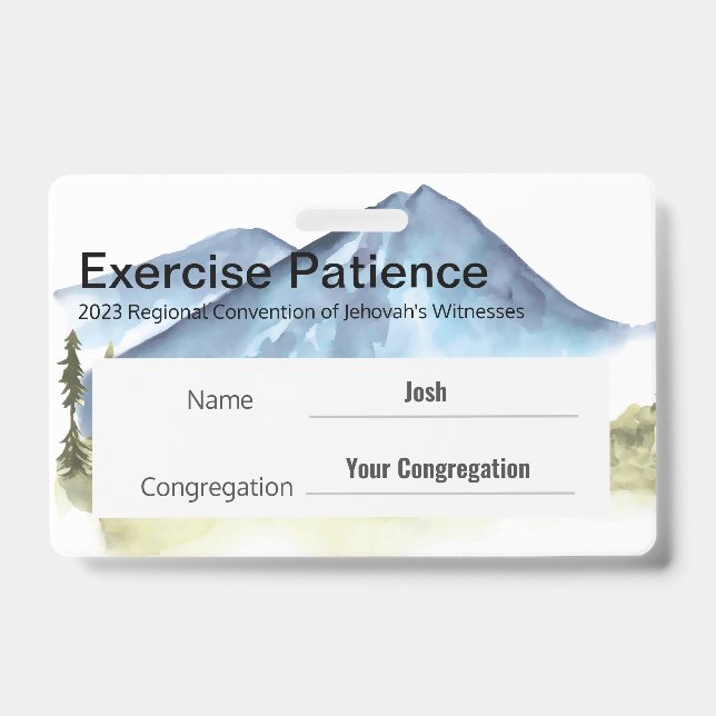 JW 2023 Convention Custom Name Exercise Patience ID Badge (Front)