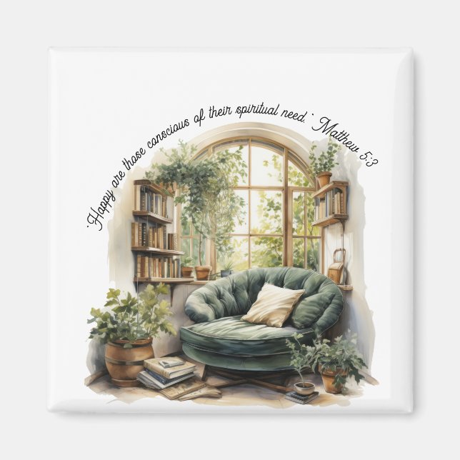 JW 2026 Year Text Matthew 5:3 "Cozy Nook" Magnet (Front)