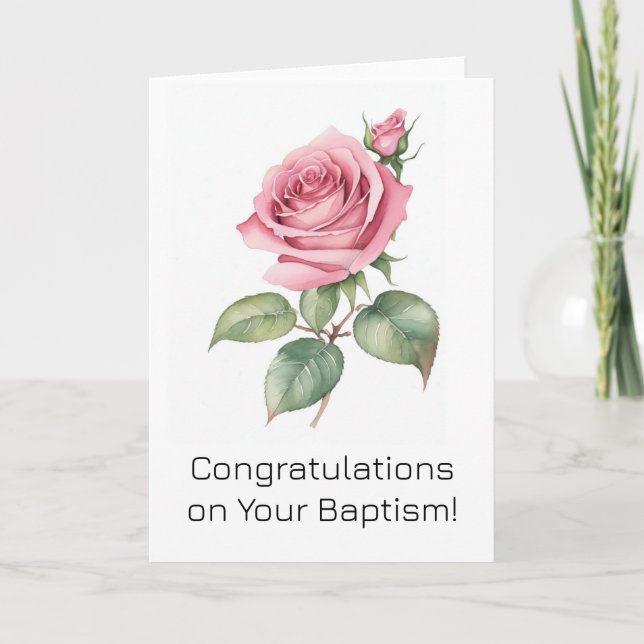 JW Card - Baptism Gift Pink Rose (Front)