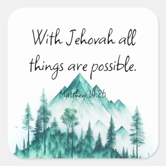 JW Sticker, Matthew 19:26 | JW Gift Square Sticker (Front)
