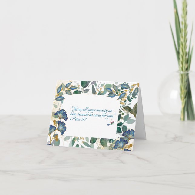 JW Sympathy Card -Floral -Scripture 1 Peter 5:7 (Front)